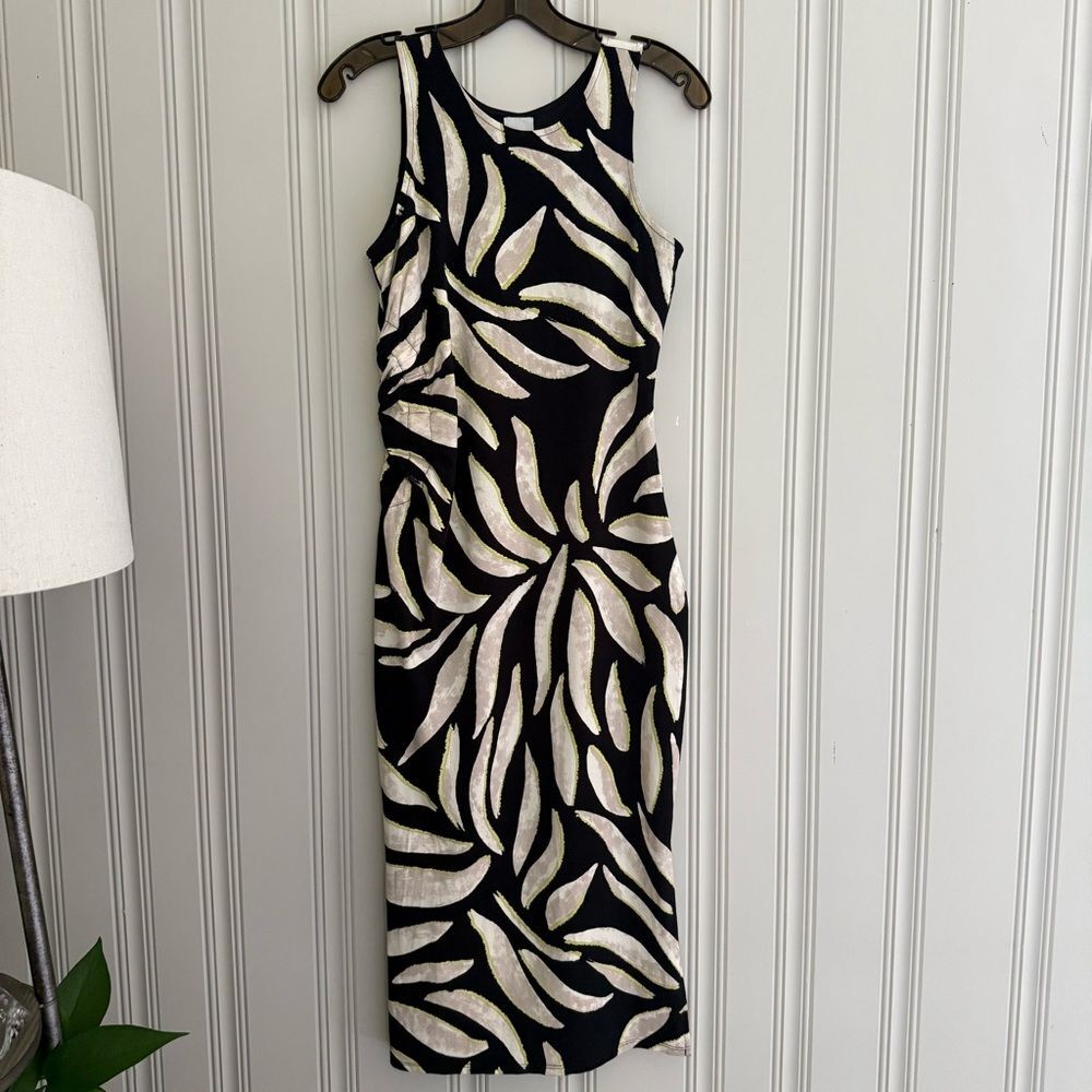 NIC+ZOE Black and Cream Leaf Design Midi Dress